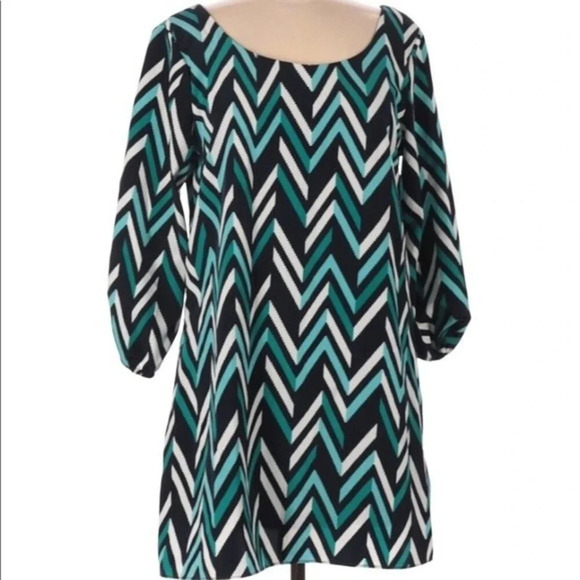 MOA MOA medium green chevron print shift dress - Picture 1 of 3